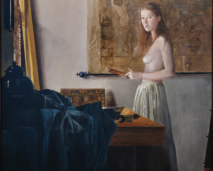 Girl surprised while reading - 60 cm x 50 cm - acryl on canvas - price on request