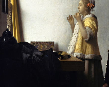 Vrouw met parelsnoer - 55 cm x 45 cm - Johannes Vermeer - Gemäldegalerie Berlijn