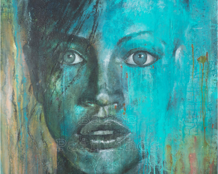 Turquoise bath - 90 cm x 90 cm - acryl on canvas - prijs op aanvraag